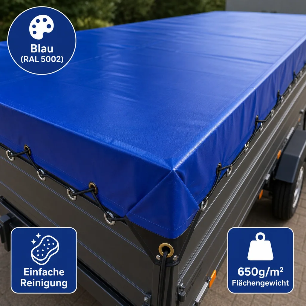 PVC Abdeckplane 650g/m², 6x10m (60m²), blau, wasserdicht, reißfest