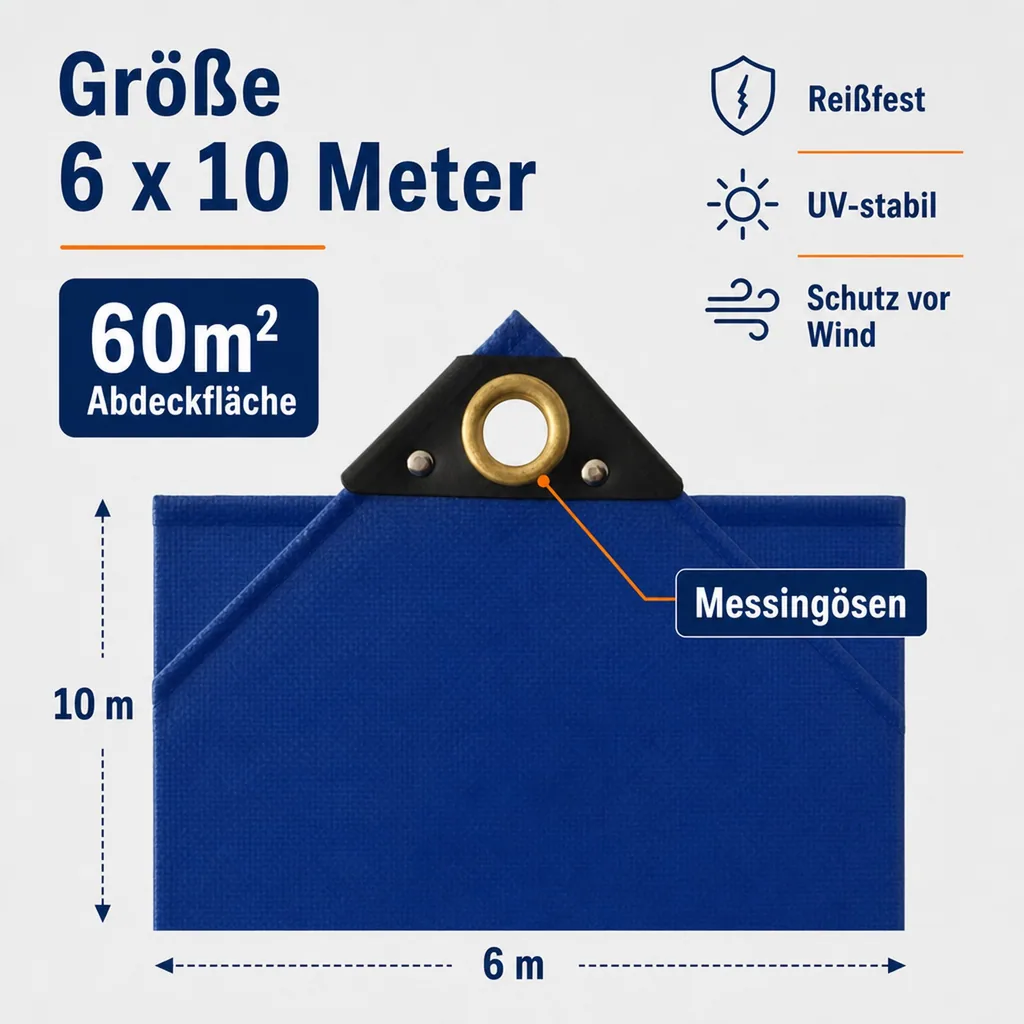 PVC Abdeckplane 650g/m², 6x10m (60m²), blau, wasserdicht, reißfest
