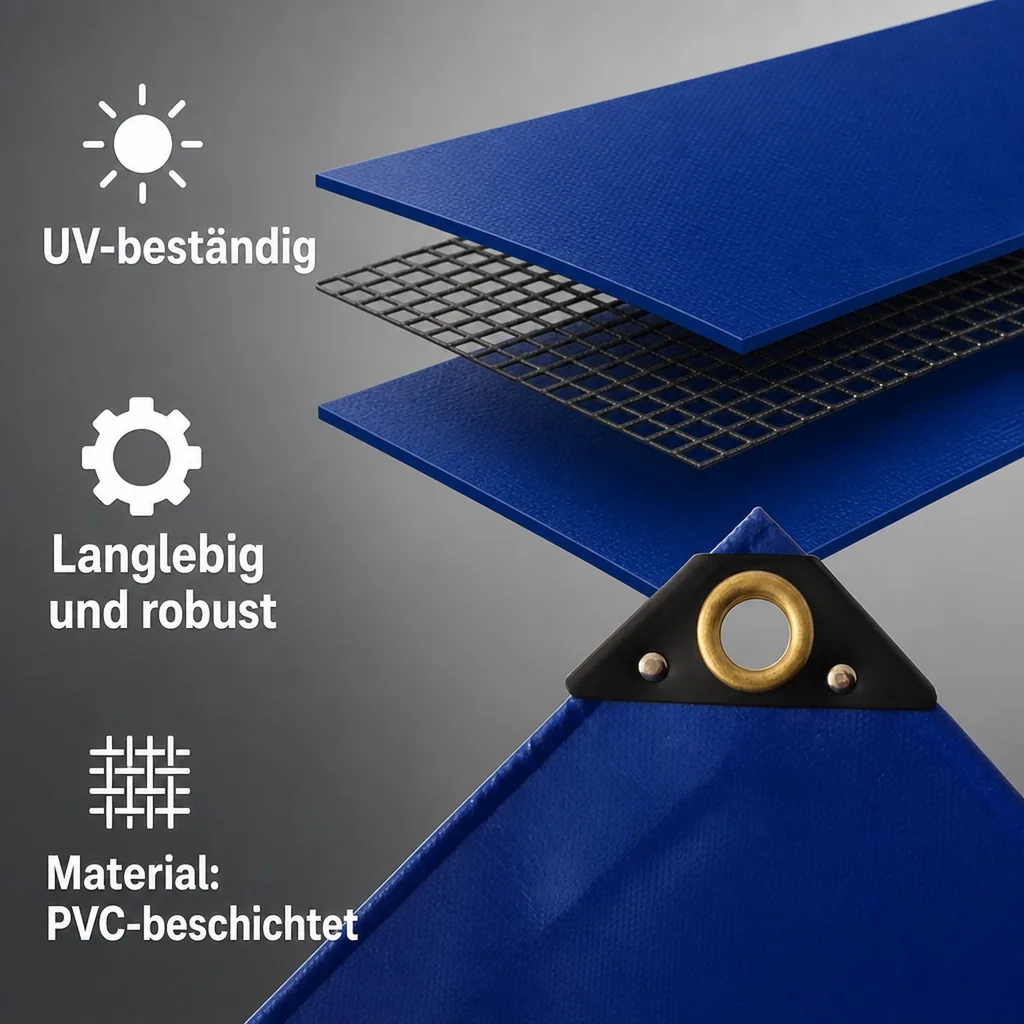 PVC Plane 650g/m², Abdeckplane, Plane 8x10 (80m²), blau, wasserdicht, reißfest