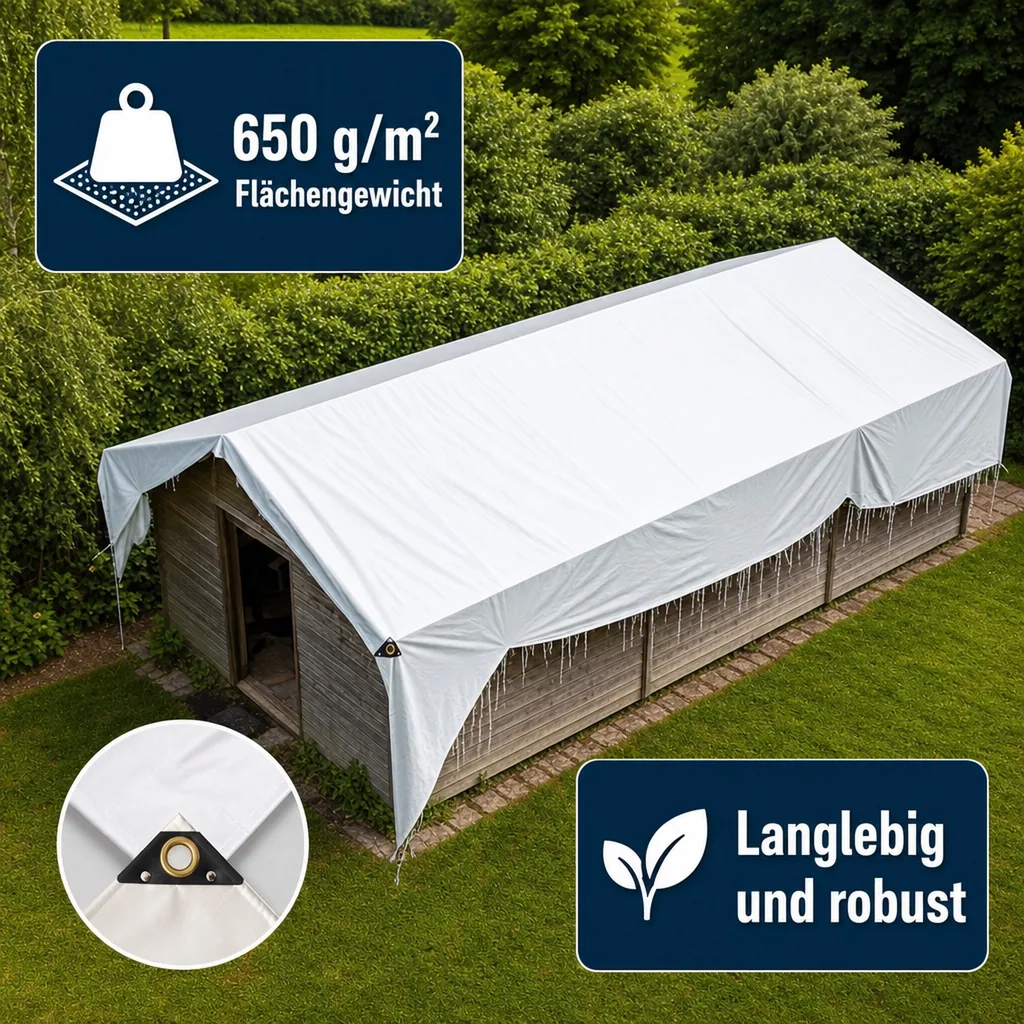 Abdeckplane, Gewebeplane, PVC Plane 650 g/m², 5 x 6m (30m²), weiß