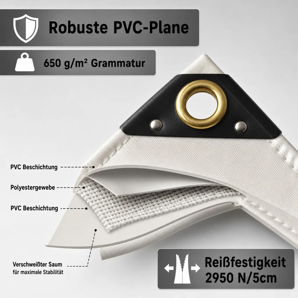 Abdeckplane 650 g/m², PVC Plane, 4 x 6m (24m²), weiß, wasserdicht