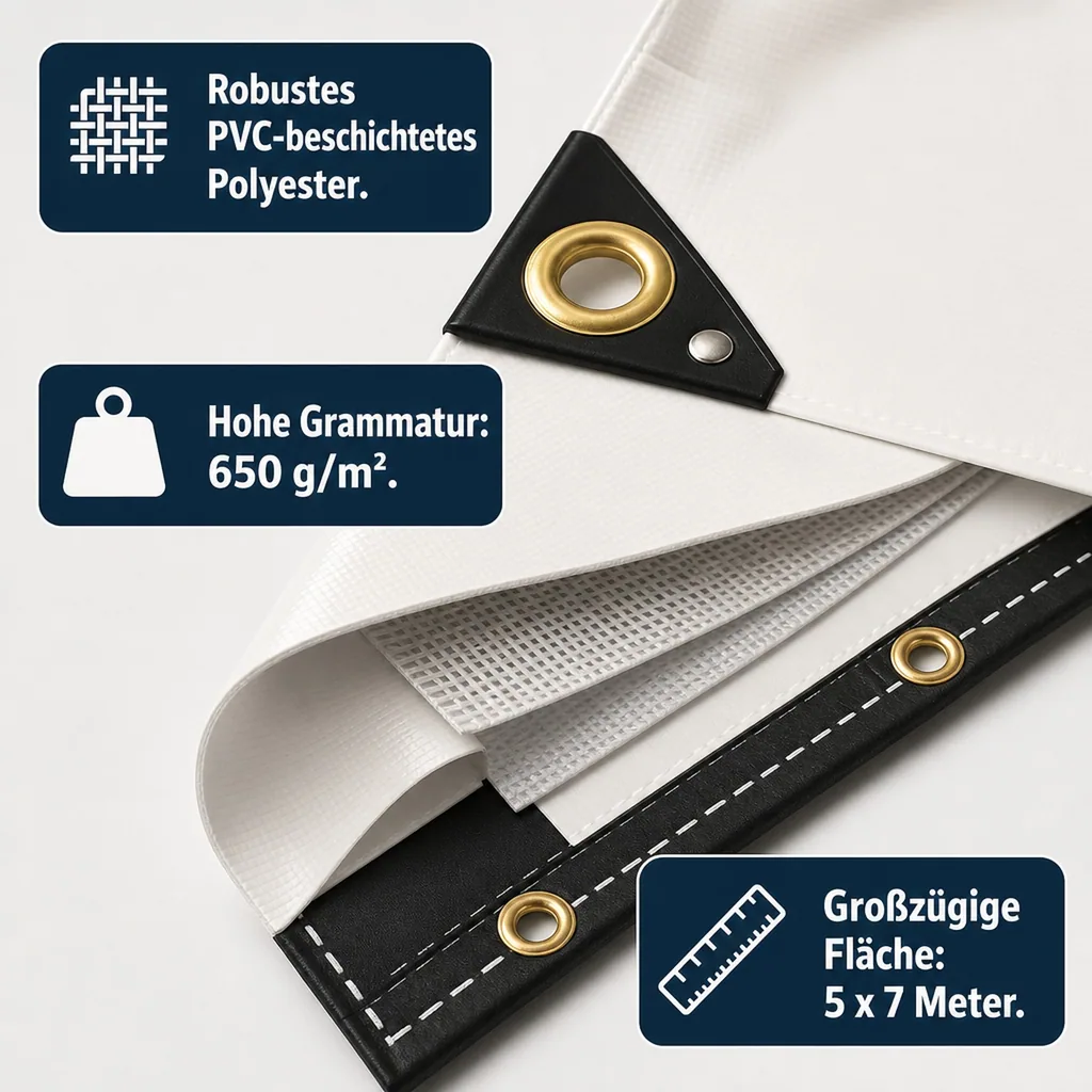Abdeckplane 5x7m,  650g/m², Gewebeplane, PVC Plane, 35m², reißfest und wasserdicht