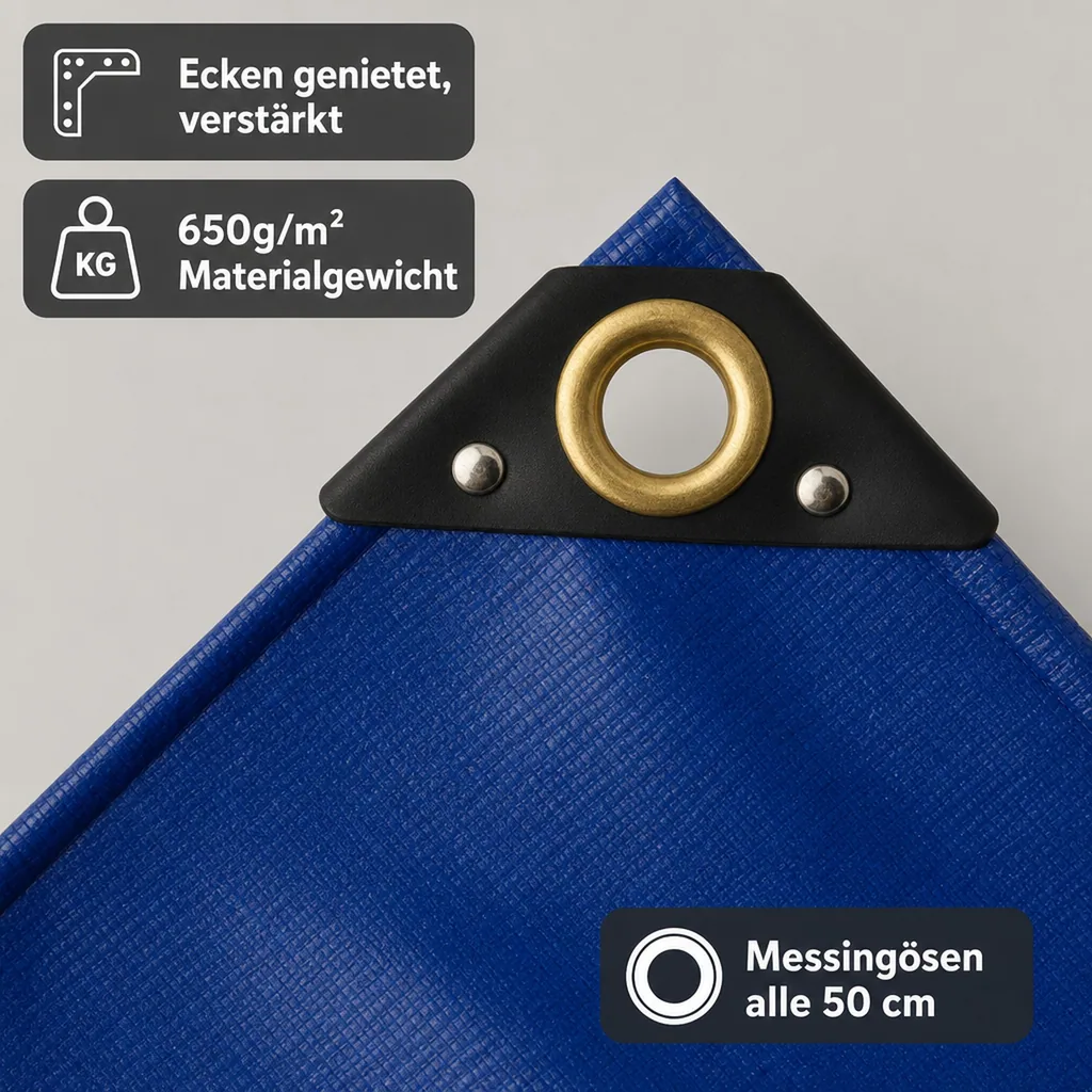 Abdeckplane 650g/m², PVC Plane, wasserdicht, blau, 3x4m (12m²)