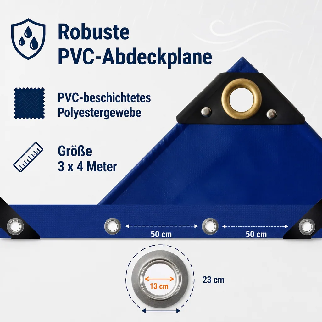 Abdeckplane 650g/m², PVC Plane, wasserdicht, blau, 3x4m (12m²)