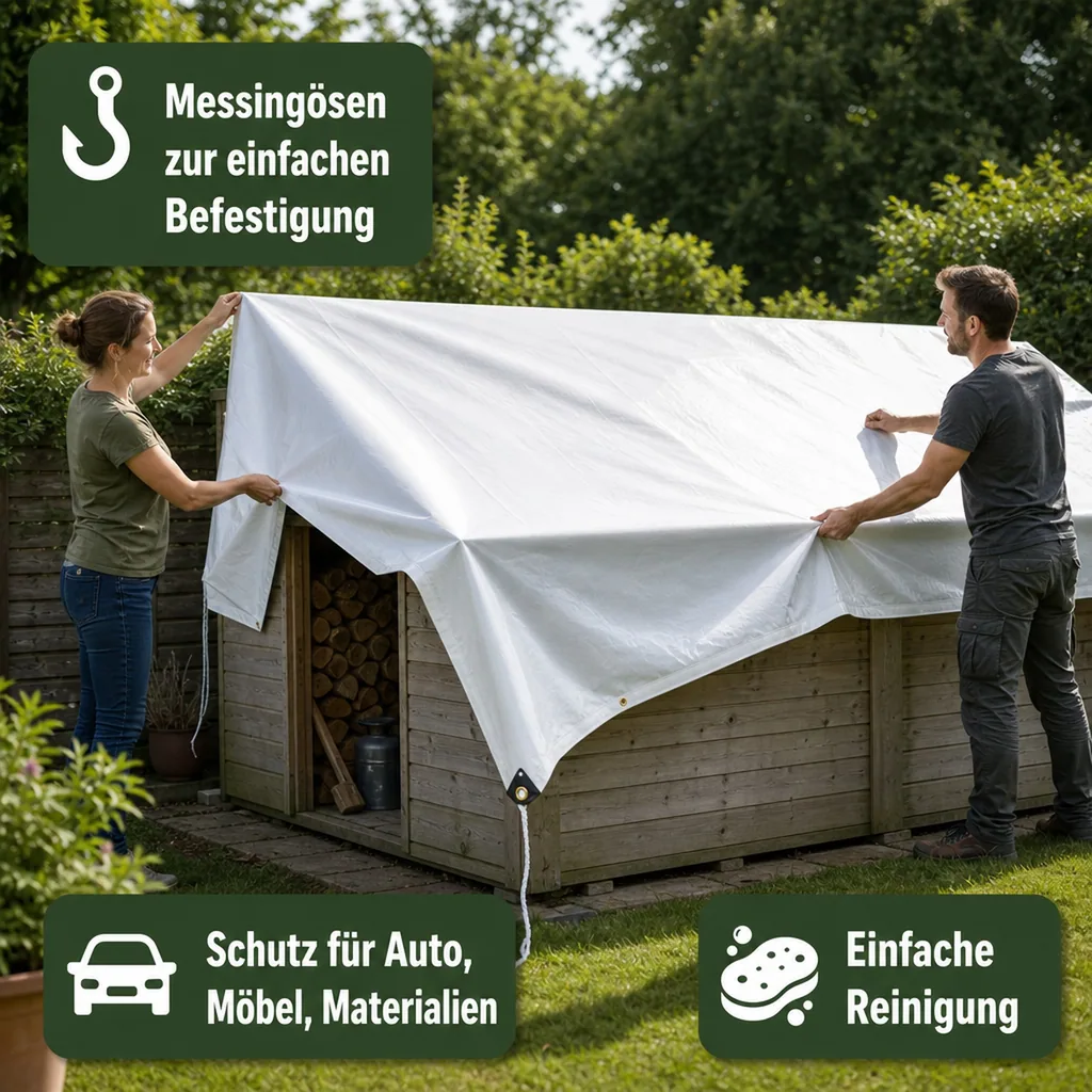 Abdeckplane, Gewebeplane 3x5m, 15m², PVC 650g/m², weiß, wasserdicht, reißfest