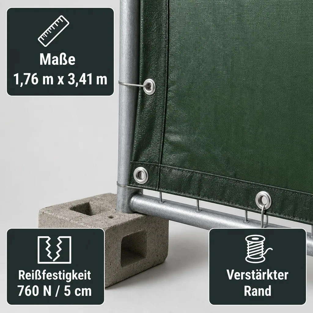 Bauzaunplane, 160g/m², grün PE, 1,76x3,41m, Sichtschutzplane
