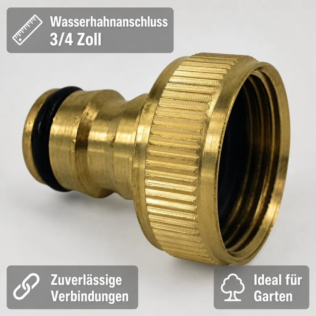 Wasserhahnanschluss 3/4 Zoll, Messing, Stecksystem Garten
