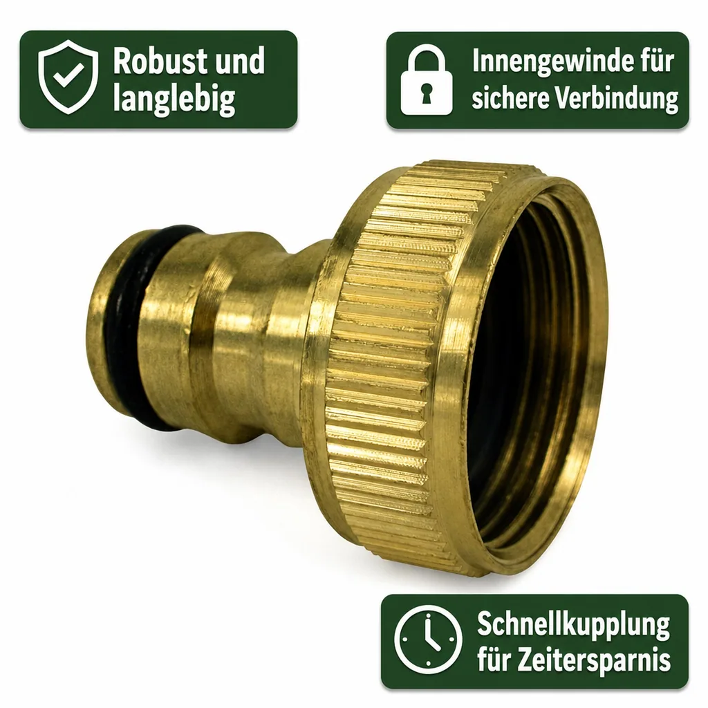 Wasserhahnanschluss 3/4 Zoll, Messing, Stecksystem Garten