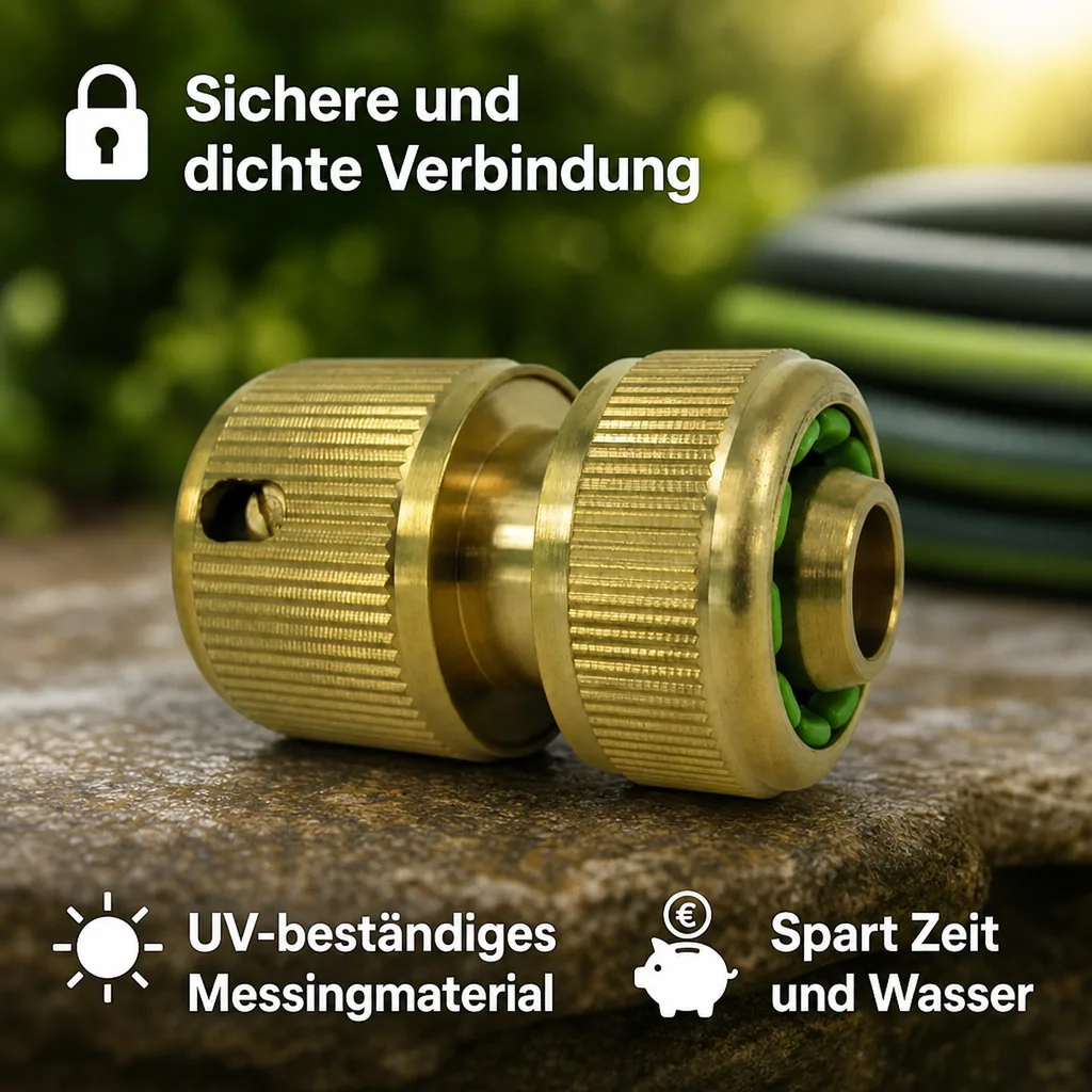 Schnellkupplung 1/2 Zoll, Messing, mit Wasserstop