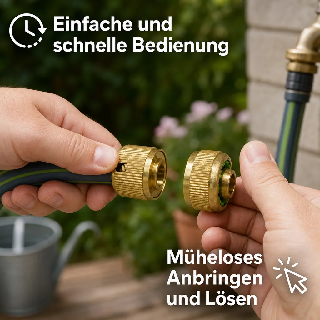 Schnellkupplung 1/2 Zoll, Messing, mit Wasserstop