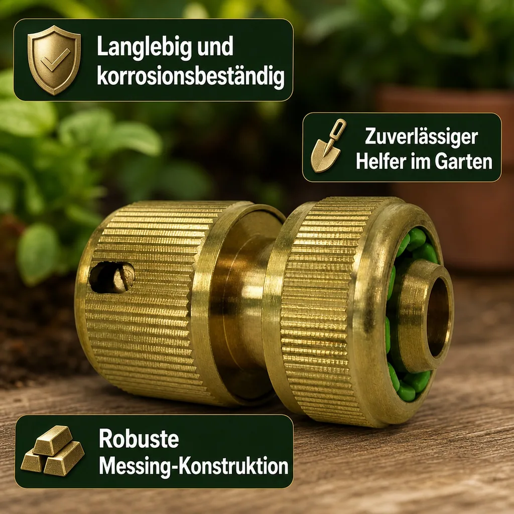 Schnellkupplung 1/2 Zoll, Messing, mit Wasserstop