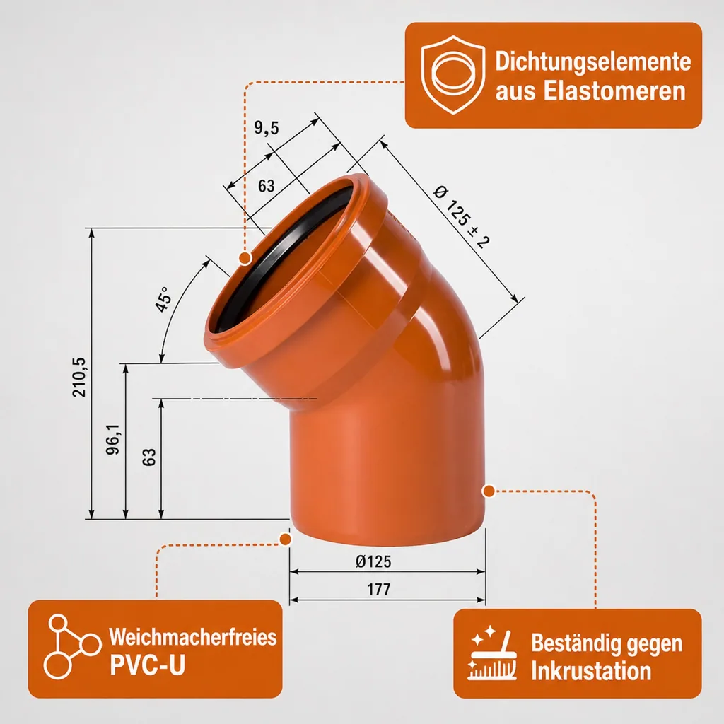 KGB Bogen DN/OD 125   45 Grad