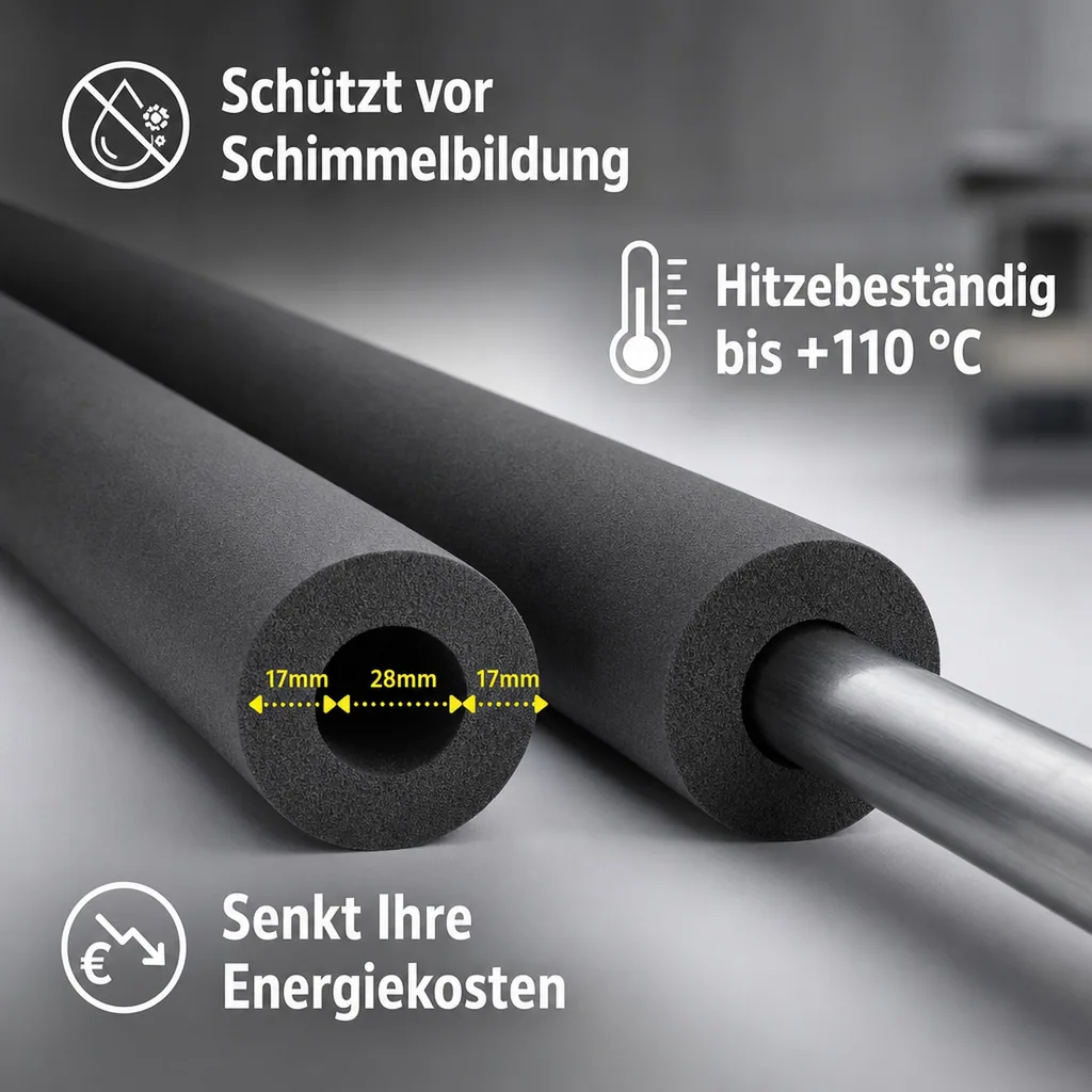 Rohrisolierung, 28mm, Rohrdämmung, flexibel, 2m, Schwarz