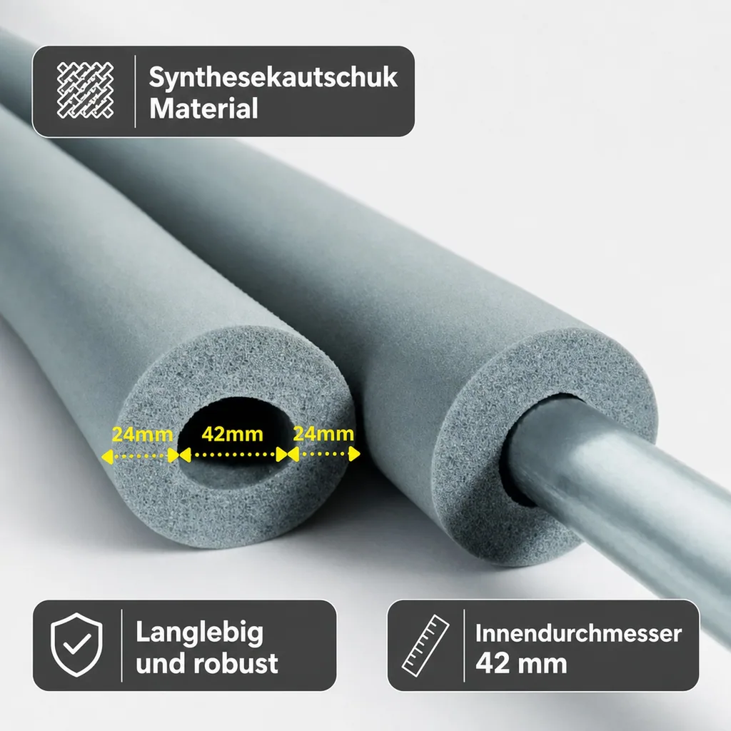 Rohrisolierung Kautschuk 2m, Ø 42mm, 20mm, GEG Konform, grau