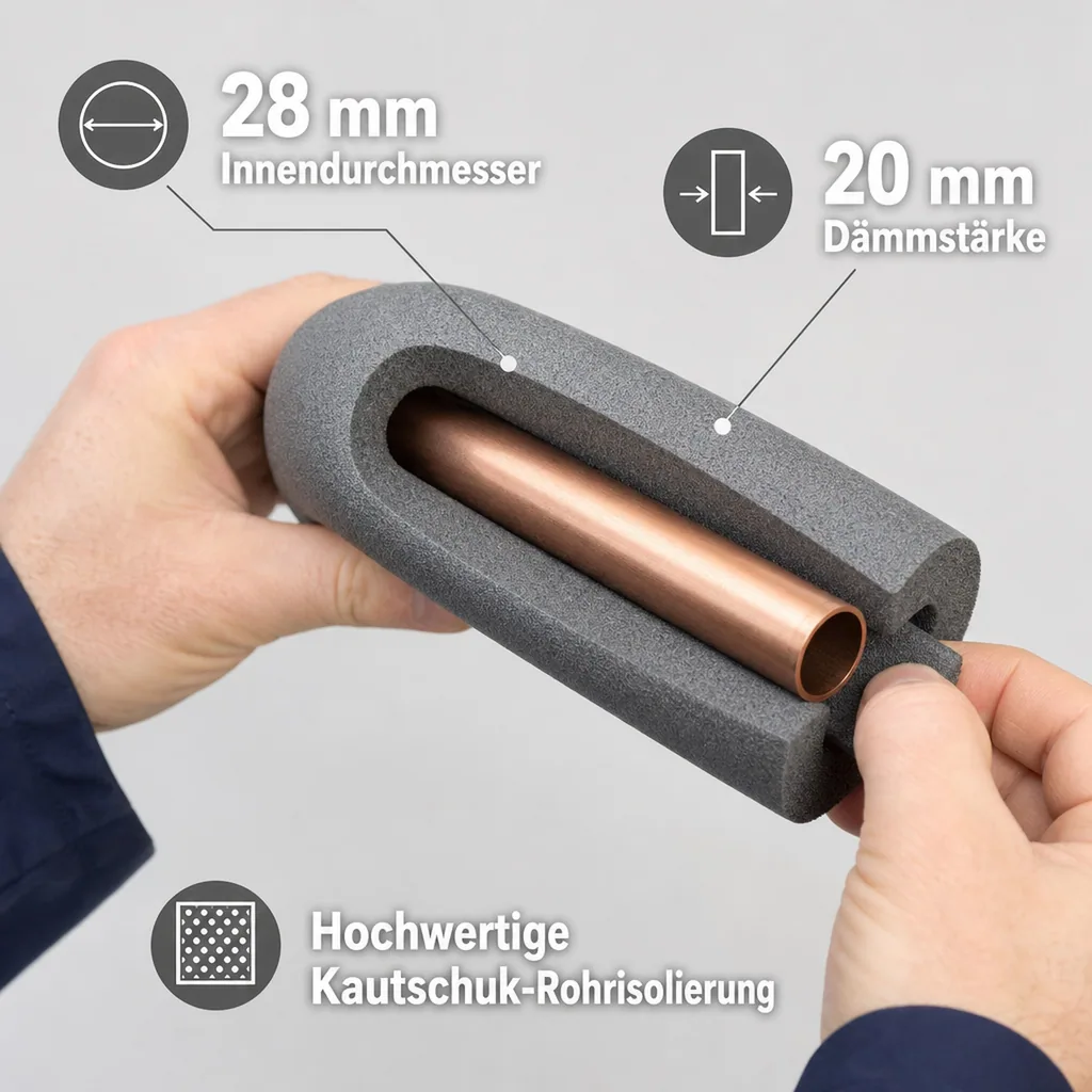 Rohrisolierung 28mm Kautschuk 2m, Heizung, Kälte, GEG