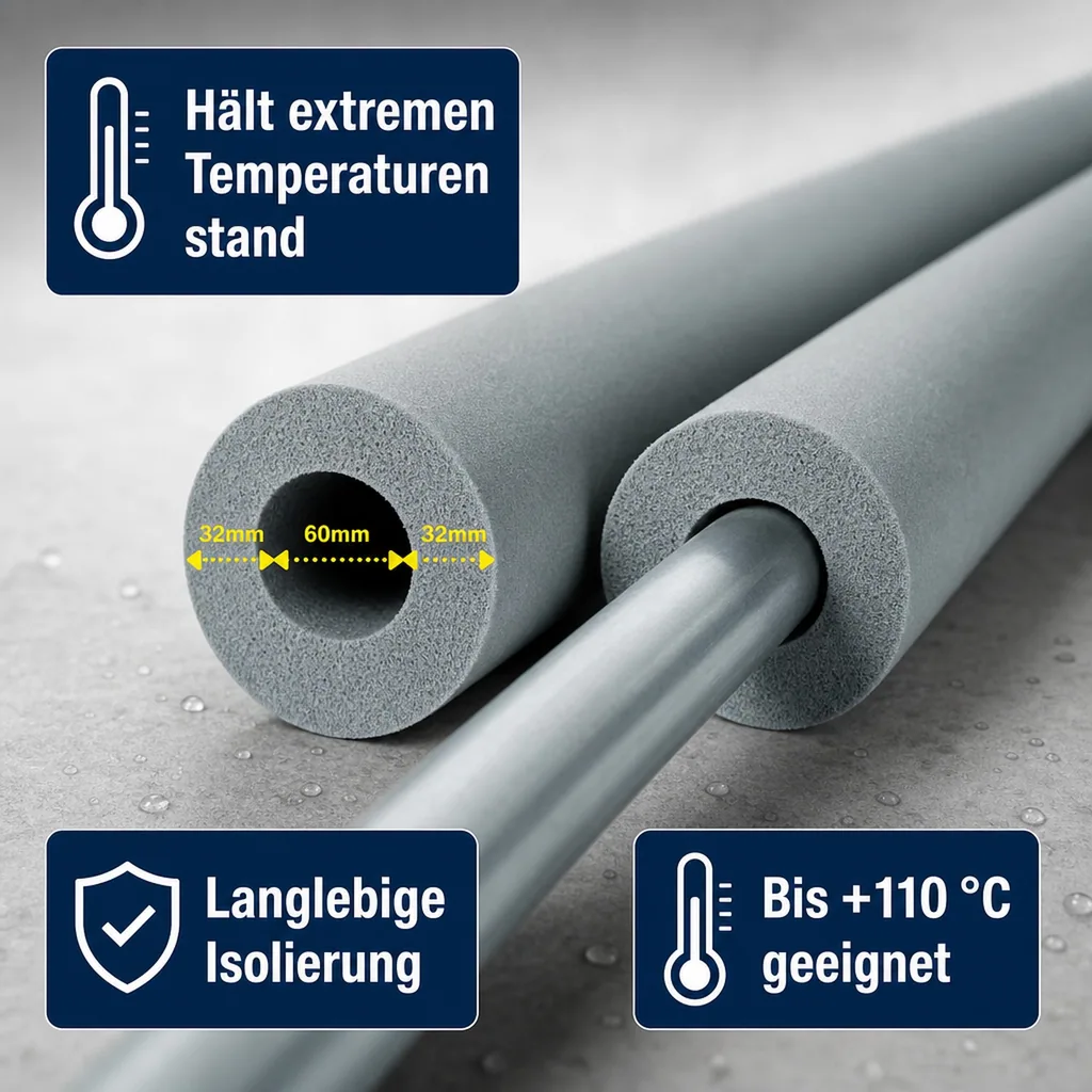 Rohrisolierung, Heizungsrohrisolierung 60mm, 2m, Kautschukisolierung, GEG