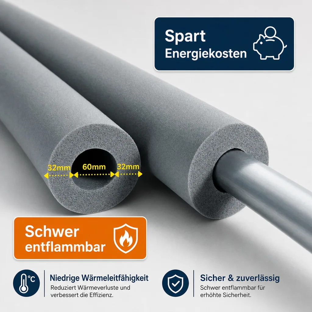 Rohrisolierung, Heizungsrohrisolierung 60mm, 2m, Kautschukisolierung, GEG