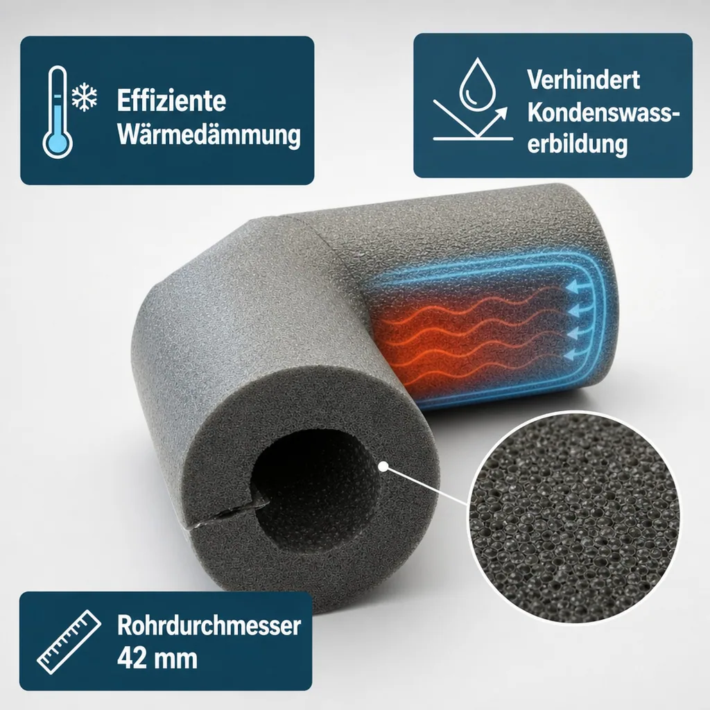 Selbstklebende Dämmung, Rohrisolierung Bogen Ø 42 mm, Polyethylen Dämmung 13 mm