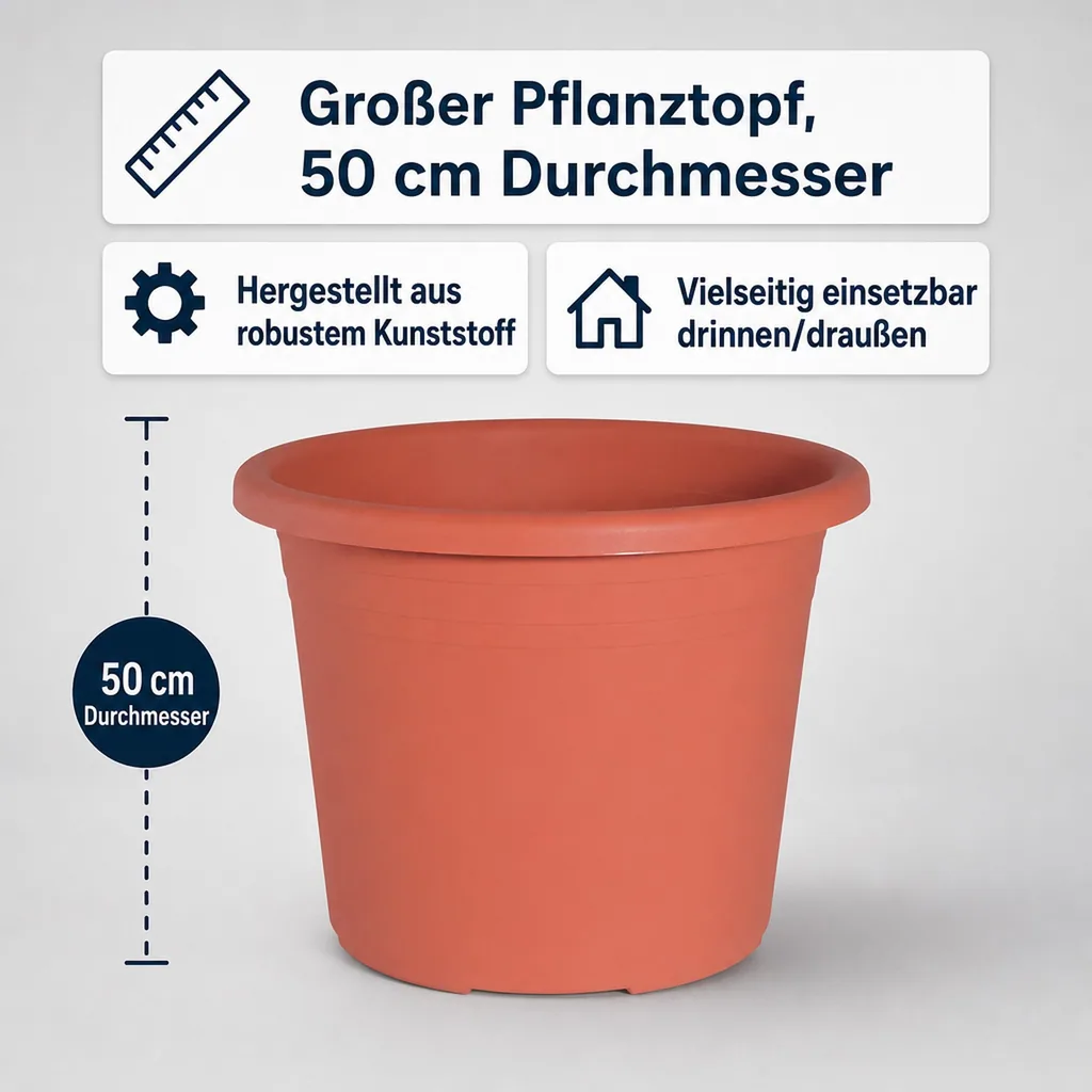 Blumentopf 50 cm, CYLINDRO, terracotta, 42 Liter, Kunststoff Pflanztopf