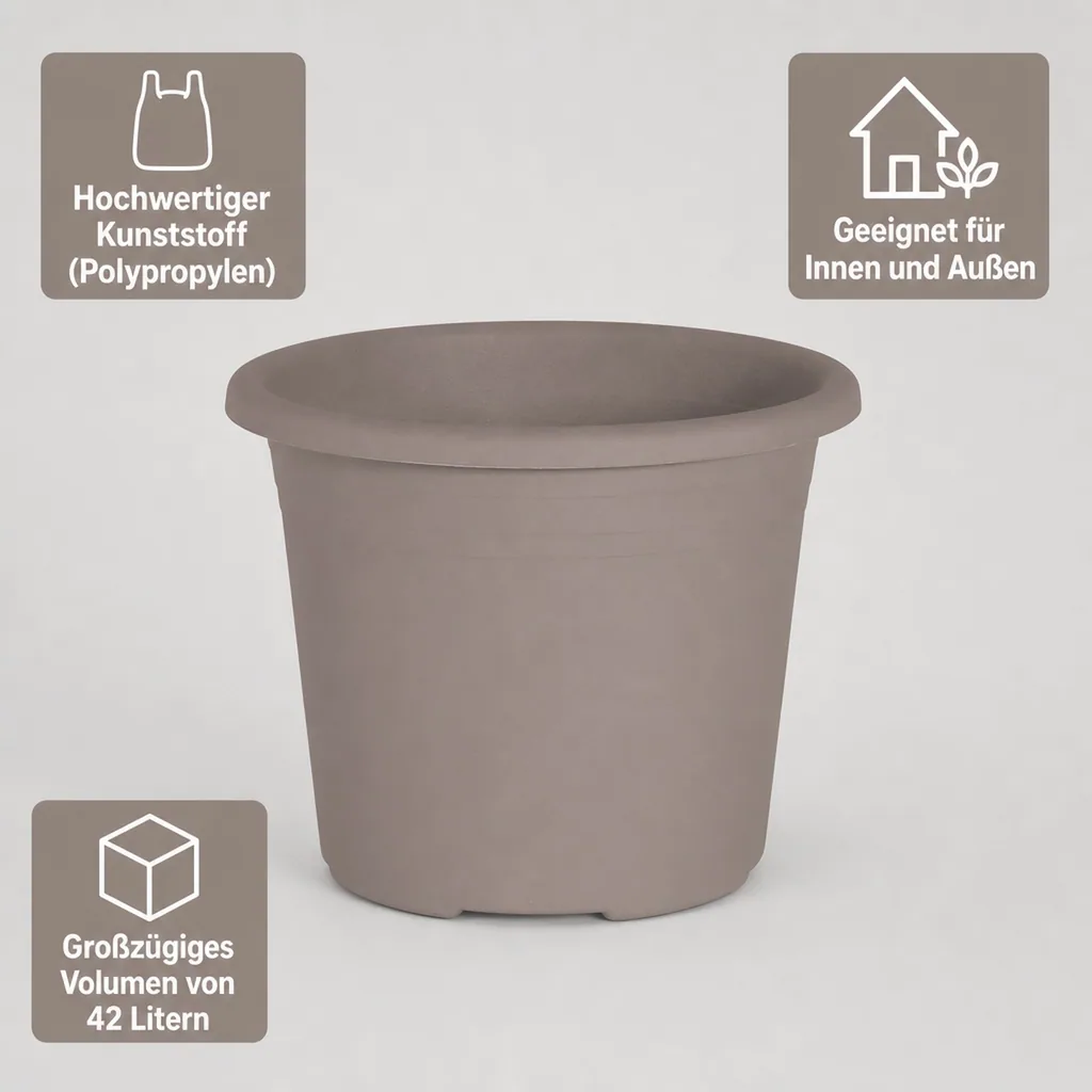 Blumentopf CYLINDRO, Pflanztopf, Ø 50 cm, 42 Liter, taupe