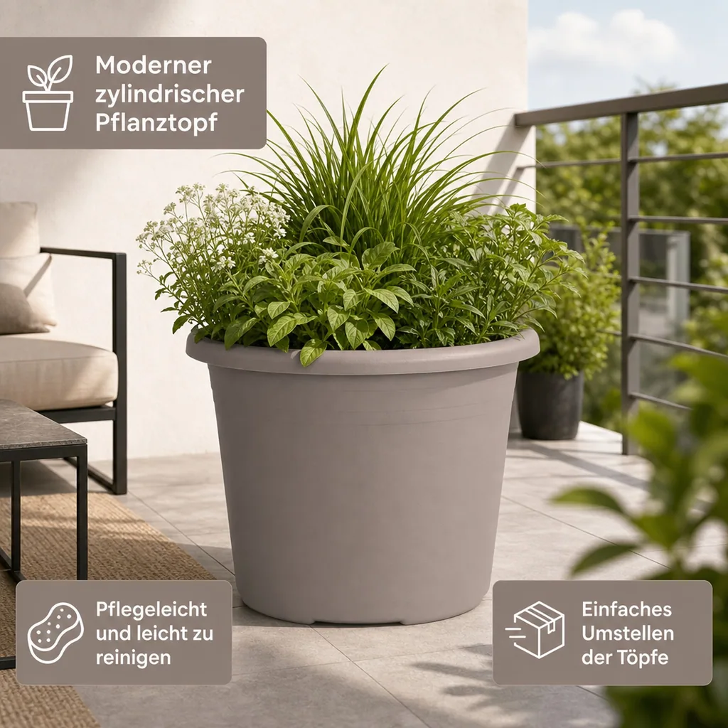 Blumentopf CYLINDRO, Pflanztopf, Ø 50 cm, 42 Liter, taupe