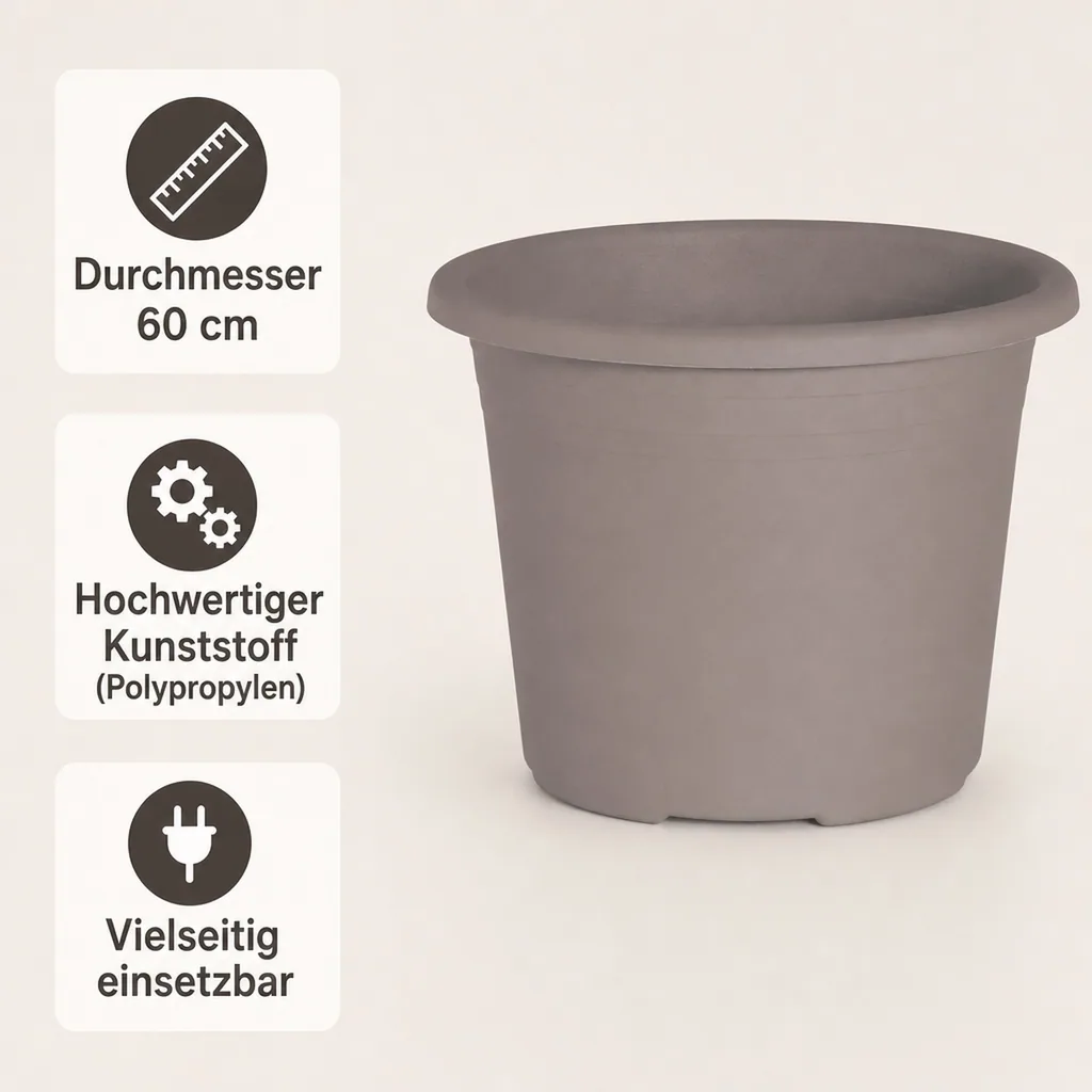 Blumentopf CYLINDRO, Ø 60 cm, 72 Liter, taupe