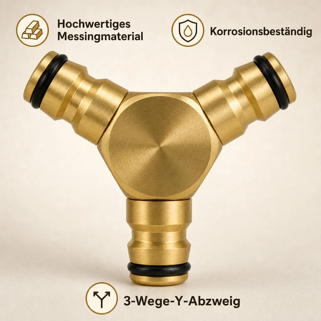 Schlauchverbinder Y Stück, Messing, 3 Wege, Stecksystem Schlauch