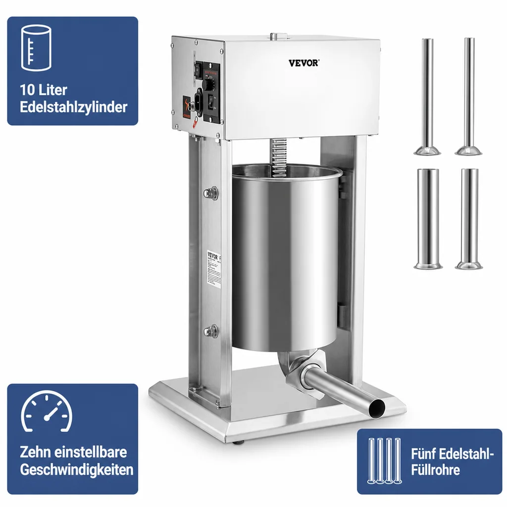 Wurstfüller, Wurstfüllmaschine, Wurstpresse - 10L Edelstahl, Elektrisch
