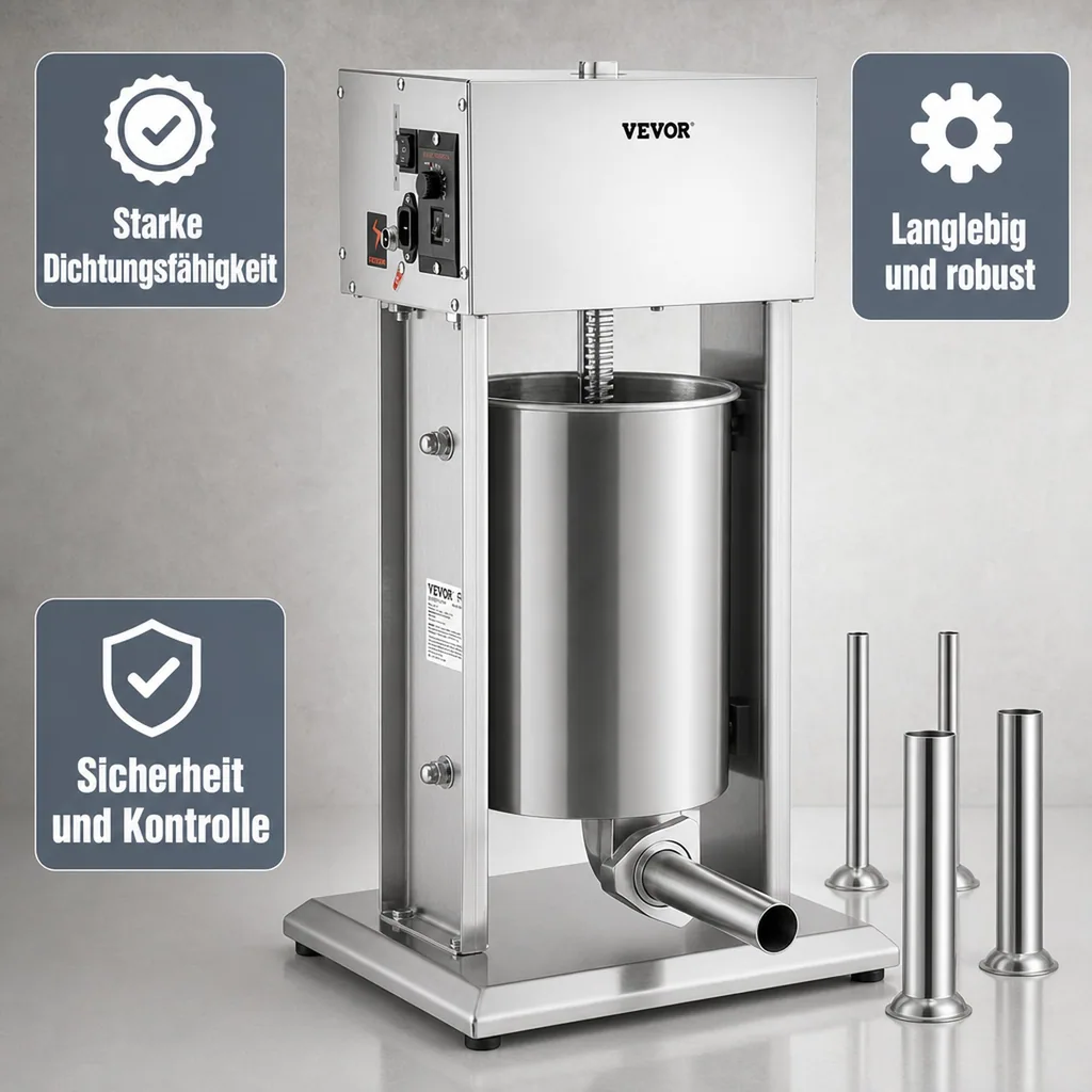 Wurstfüller, Wurstfüllmaschine, Wurstpresse - 10L Edelstahl, Elektrisch