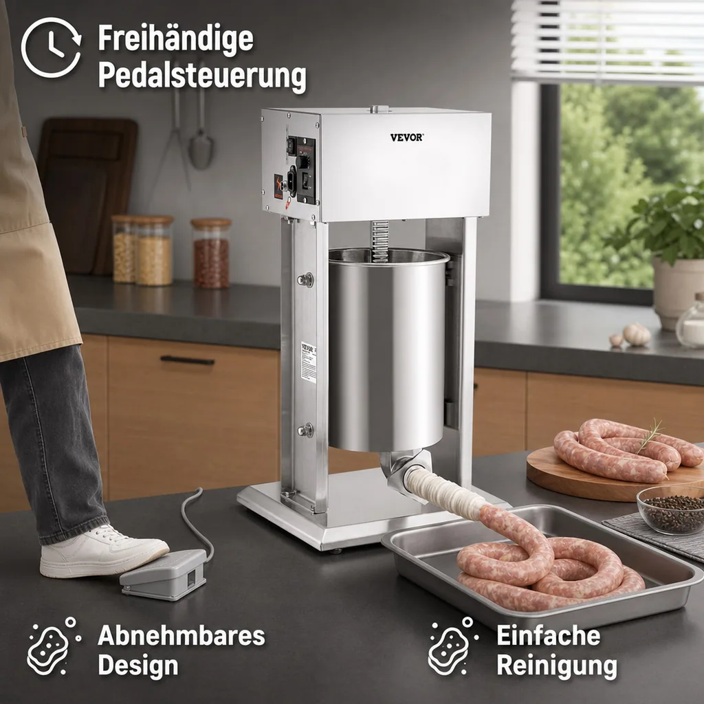 Wurstfüller, Wurstfüllmaschine, Wurstpresse - 10L Edelstahl, Elektrisch
