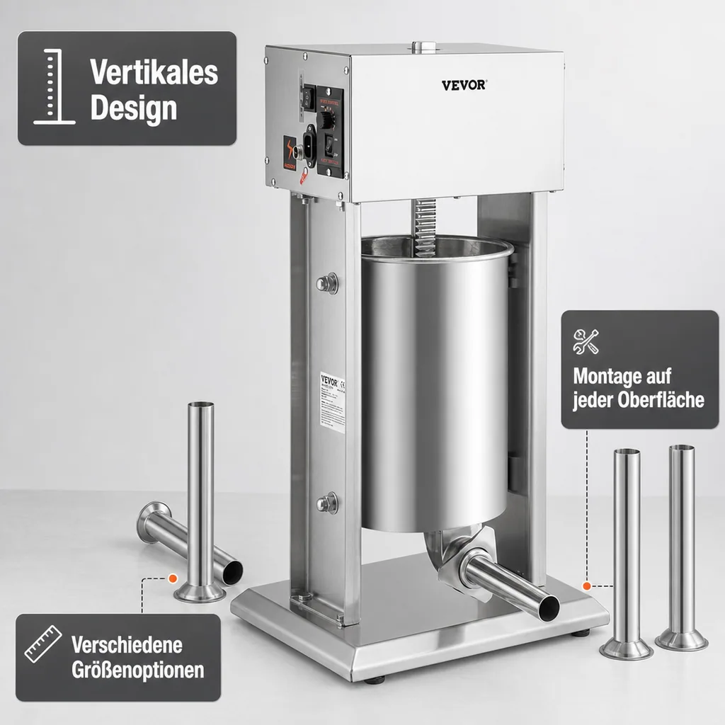 Wurstfüller, Wurstfüllmaschine, Wurstpresse - 10L Edelstahl, Elektrisch