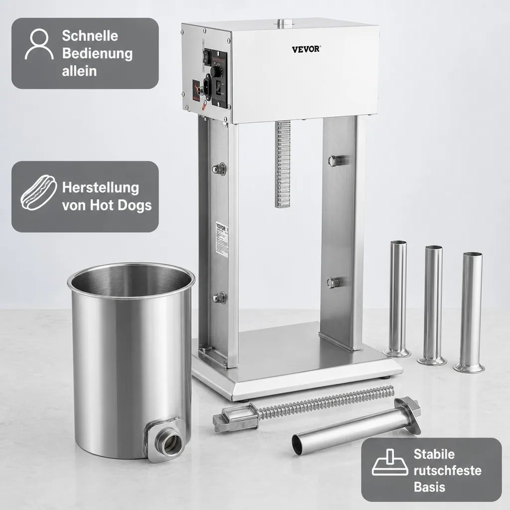 Wurstfüller, Wurstfüllmaschine, Wurstpresse - 10L Edelstahl, Elektrisch