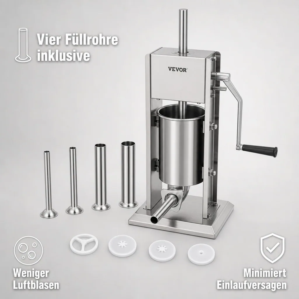 Wurstfüller, Wurstfüllmaschine, Wurstpresse - 3 L, Edelstahl + Aluminium, Manueller
