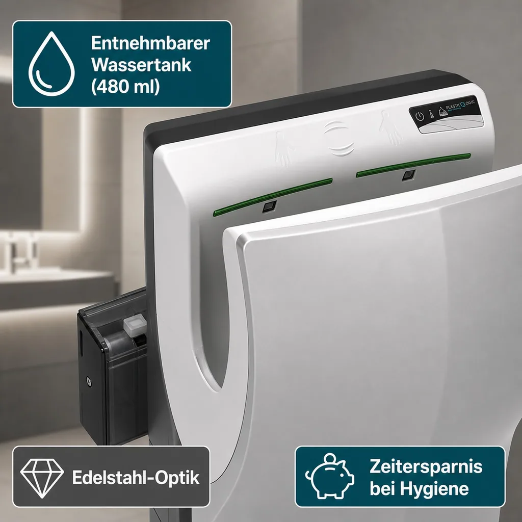 Händetrockner automatisch - Hands-in-Prinzip, Kunststoff PQ14, Farbe: Edelstahl-Look