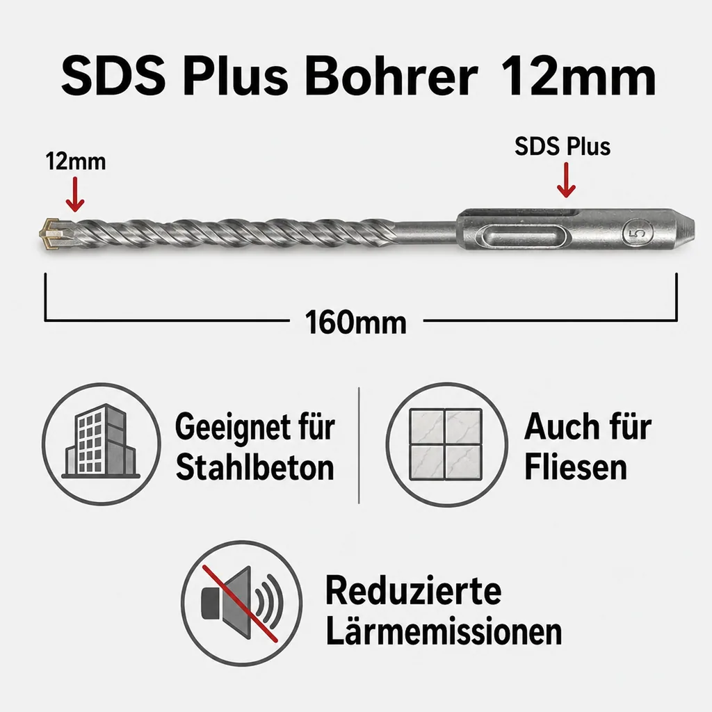 SDS Plus Hammerbohrer, Betonbohrer 12mm, 160mm
