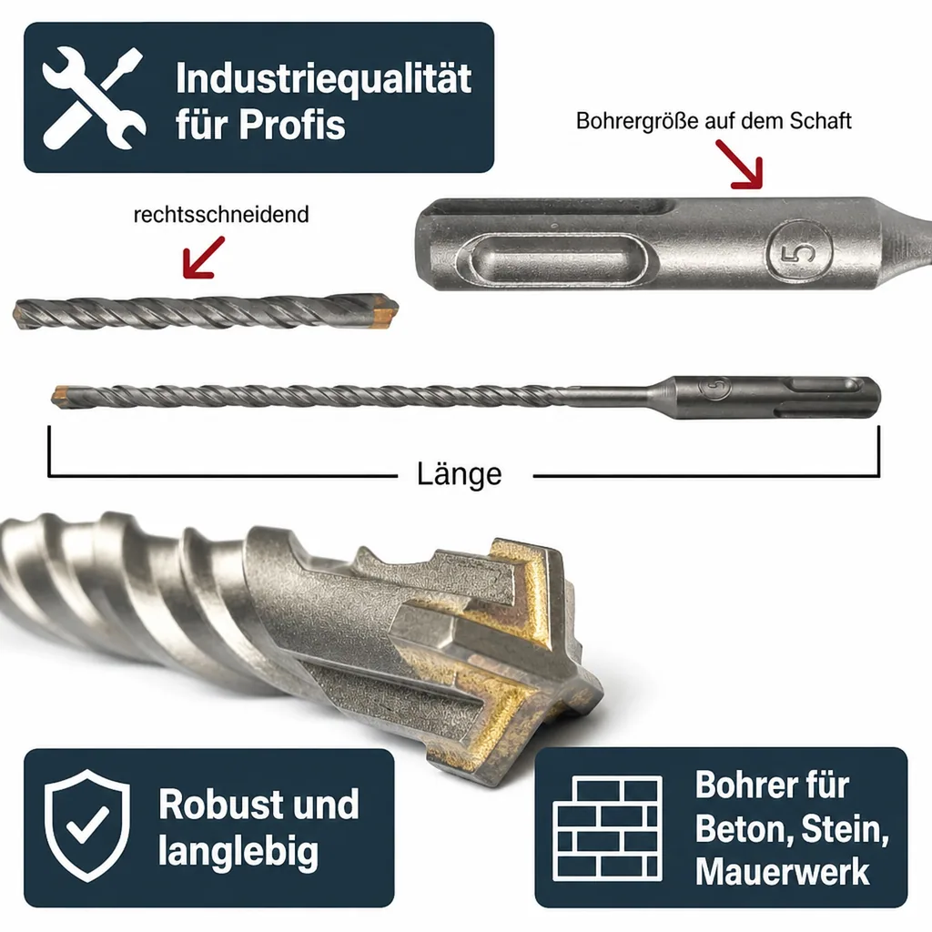 SDS Plus Hammerbohrer, Betonbohrer 12mm, 160mm