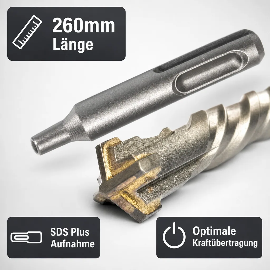Hammerbohrer SDS Plus, 12mm x 260mm, 4-Schneider, Betonbohrer SDS Plus