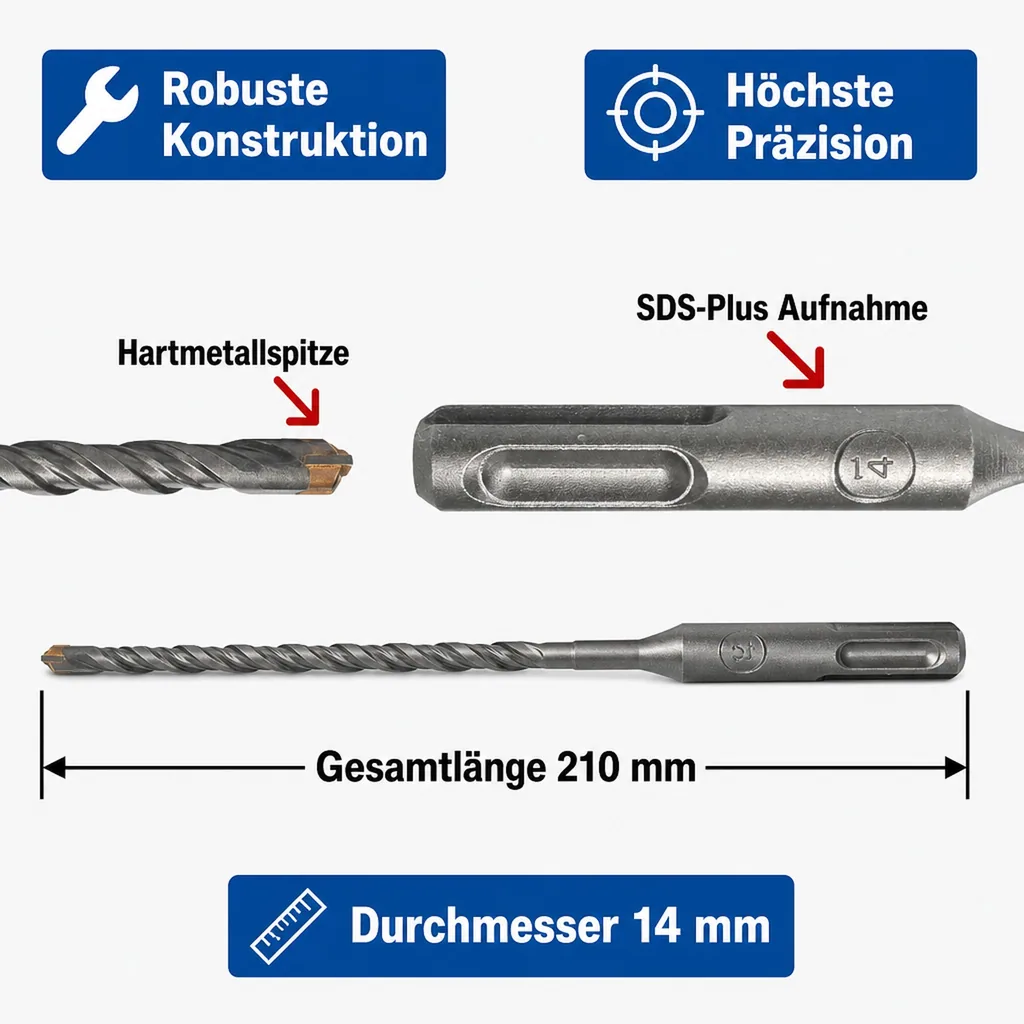 Hammerbohrer SDS Plus 14mm, Betonbohrer, Steinbohrer