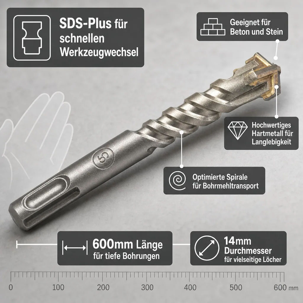 Hammerbohrer SDS Plus, 14mm, 600mm, 4 Schneider, Betonbohrer