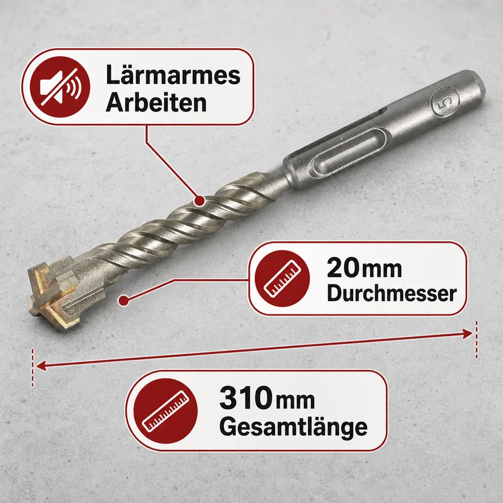 Hammerbohrer SDS Plus, 20mm, Betonbohrer, 4-Schneider, 310mm lang