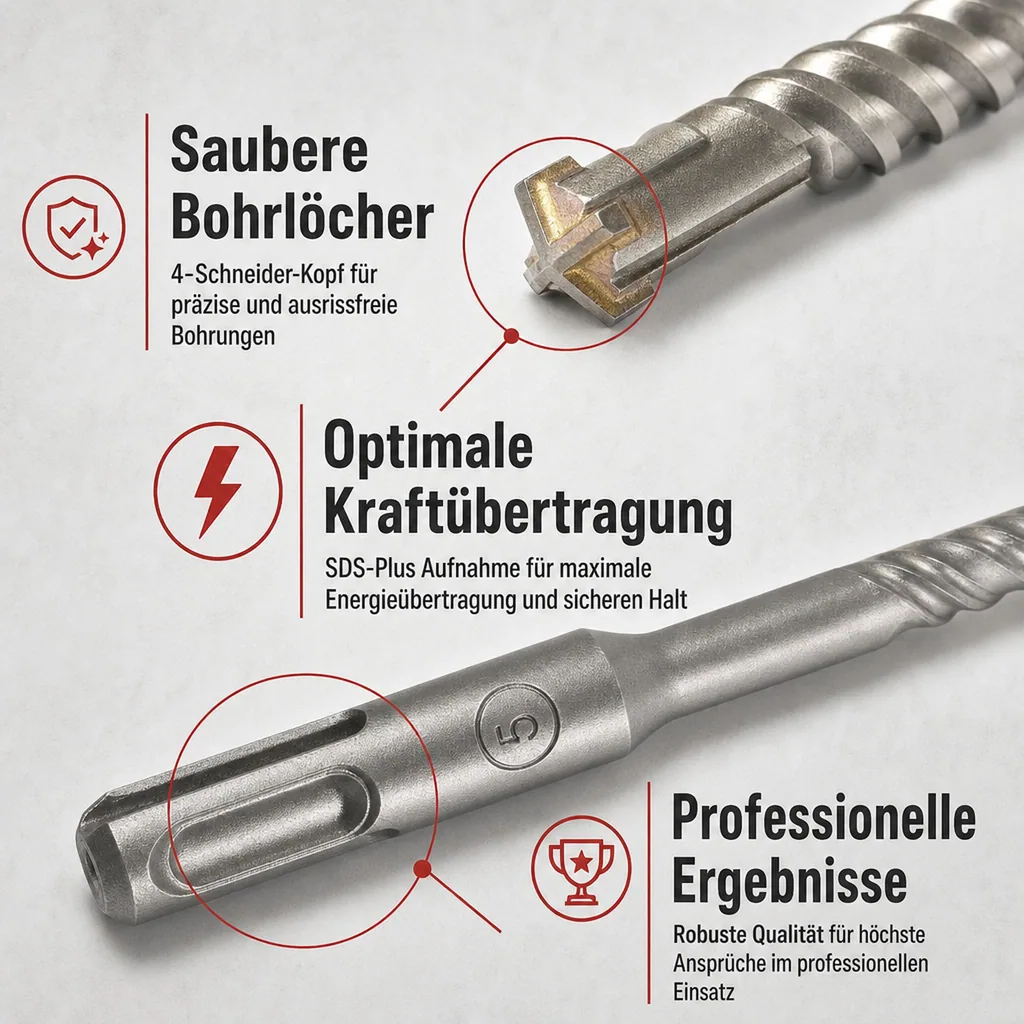 Hammerbohrer für SDS-PLUS, Ø 22,0mm, 260mm Länge, 4-Schneider