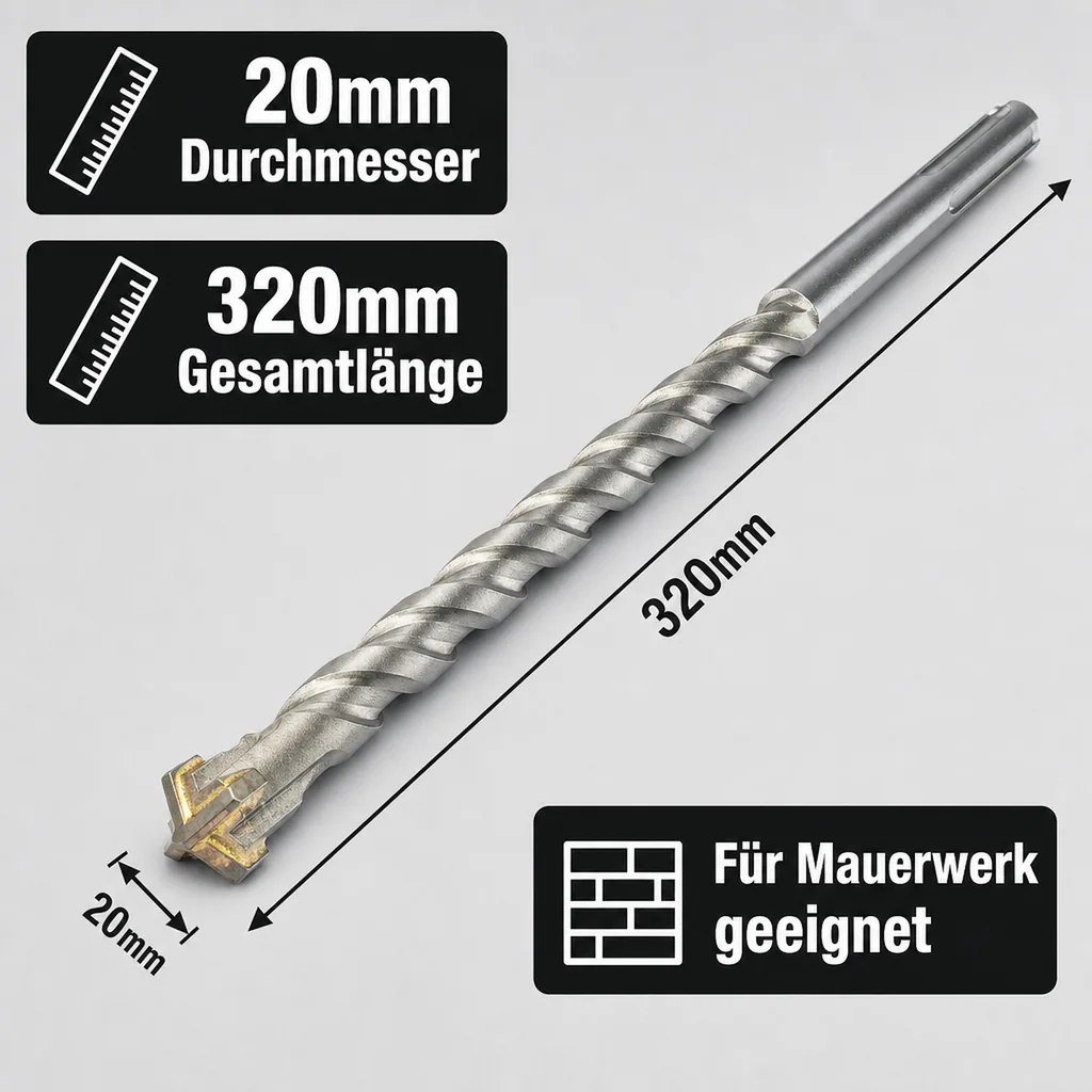 SDS Max Bohrer, Hammerbohrer, Betonbohrer 20mm, 4 Schneider, 320mm Länge