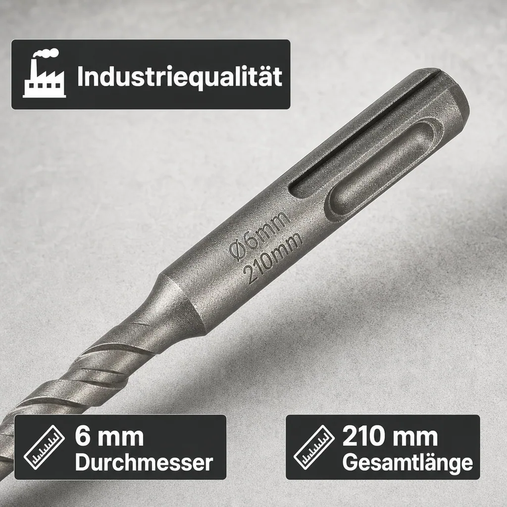 Hammerbohrer SDS Plus, 6mm, 4-Schneider, 210mm, Beton, Stein