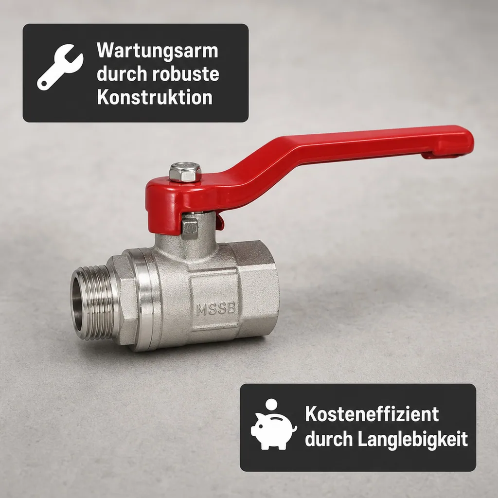 Kugelhahn 1 1/4 Zoll, Hebel, Messing, Sanitär, PN25