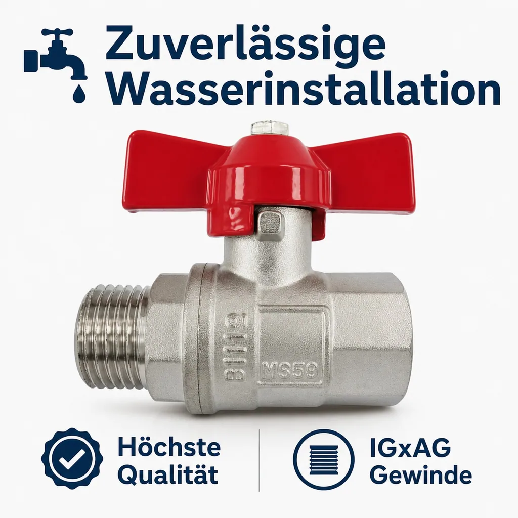 Kugelhahn 3 4 Zoll, Flügelgriff, Messing, IG AG, PN25