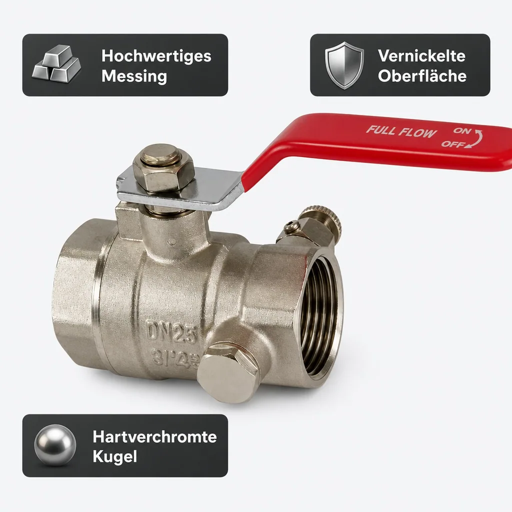 Hebel Kugelhahn m.Entleerung 1 Zoll