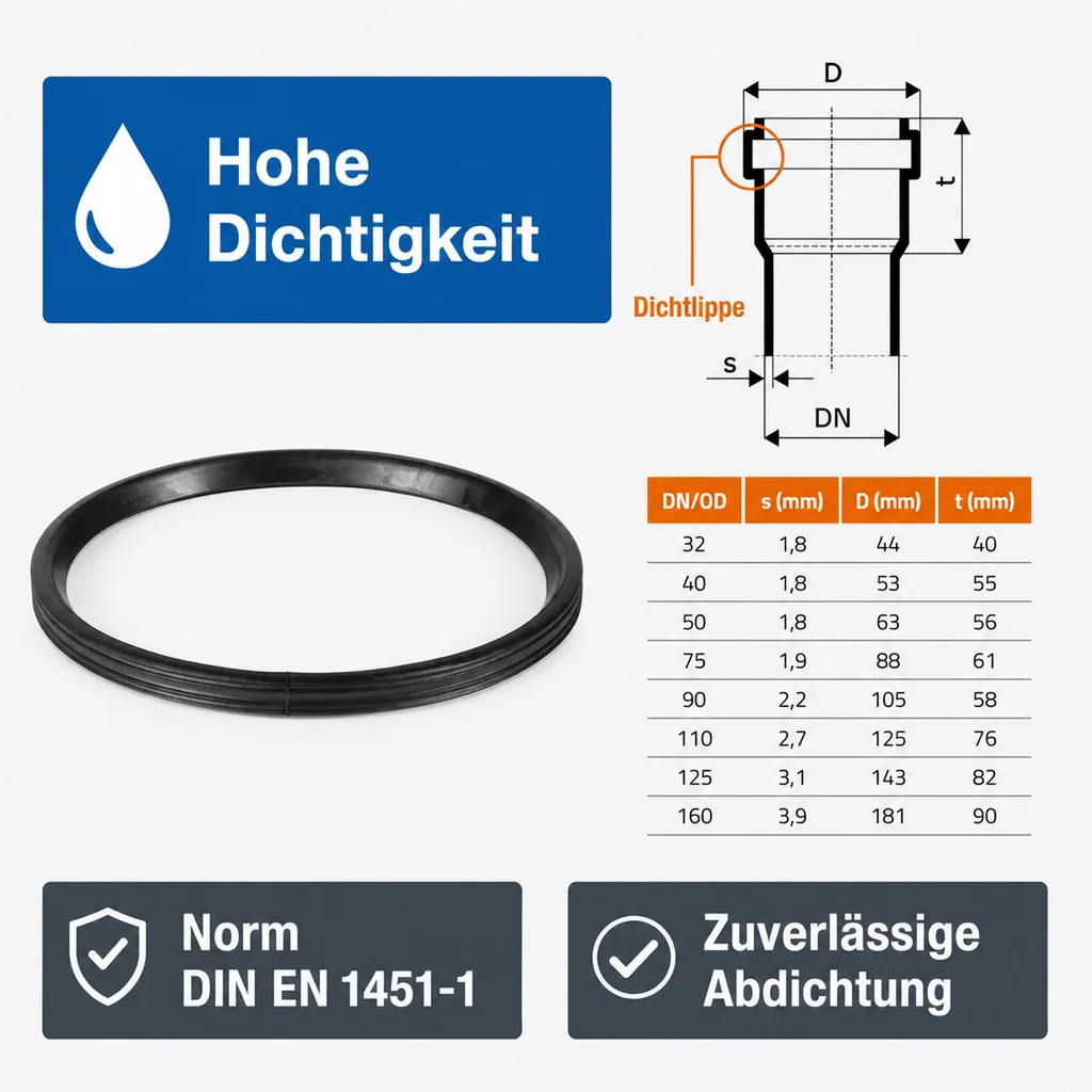 Dichtung ölbeständig DN 90, NBR, Hausentwässerung, HT-Rohr