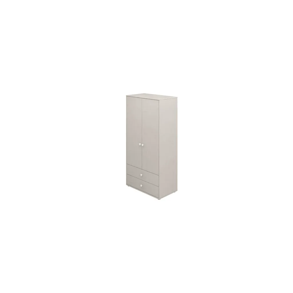 Flexa Kleiderschrank - Classic, mit 2 Türen und 2 Schubladen, 101,3x202,5 cm, Farbe: Grau gekalkt / Grau gekalkt / Weiß