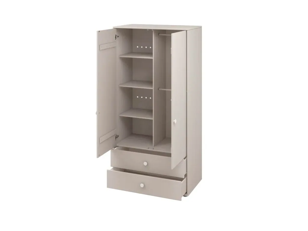 Flexa Kleiderschrank - Classic, mit 2 Türen und 2 Schubladen, 101,3x202,5 cm, Farbe: Grau gekalkt / Grau gekalkt / Weiß