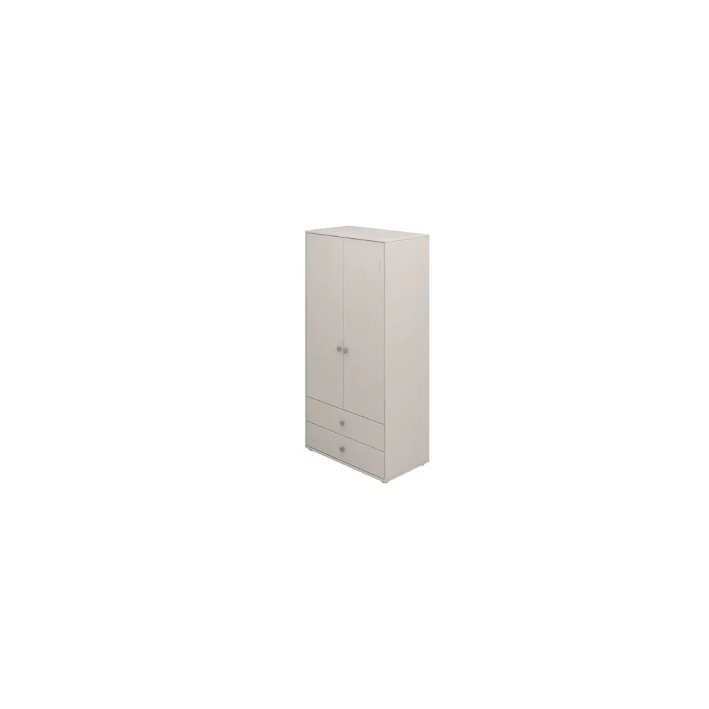 Flexa Kleiderschrank - Classic, mit 2 Türen und 2 Schubladen, 101,3x202,5 cm, Farbe: Grau gekalkt / Grau gekalkt / Naturgrün